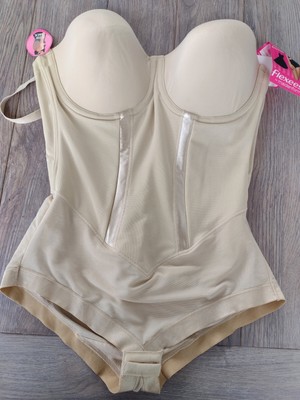 Maidenform Flexees Easy-Up Firm Control Bodysuit Shape Wear US 38D Latte Lift