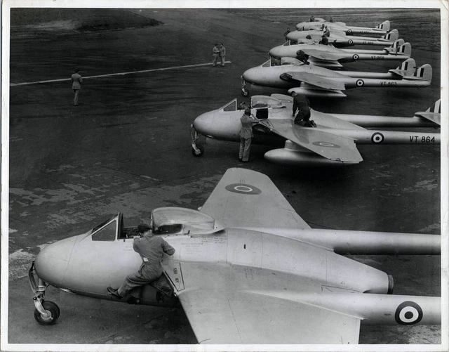 De Havilland Vampire F.3 Line Up Large Original Vintage Press Photo Raf 2