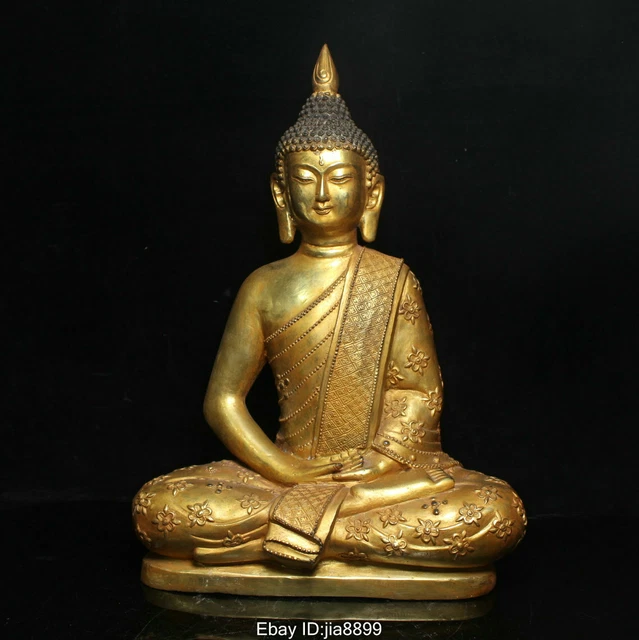 15.6" Old Chinese Buddhism Bronze Gild Thailand Ayutthaya Maitreya Buddha Statue