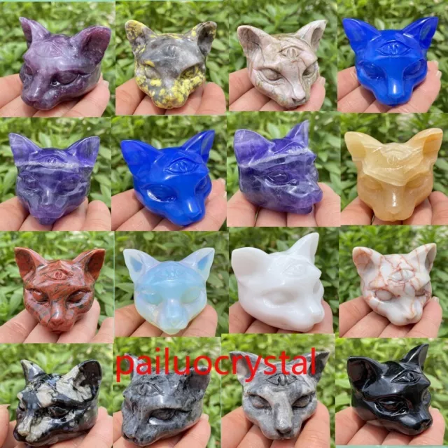 1PC Wholesale Natural Mixed Cat Skull Quartz Crystal Skull Carved Figurines 2"