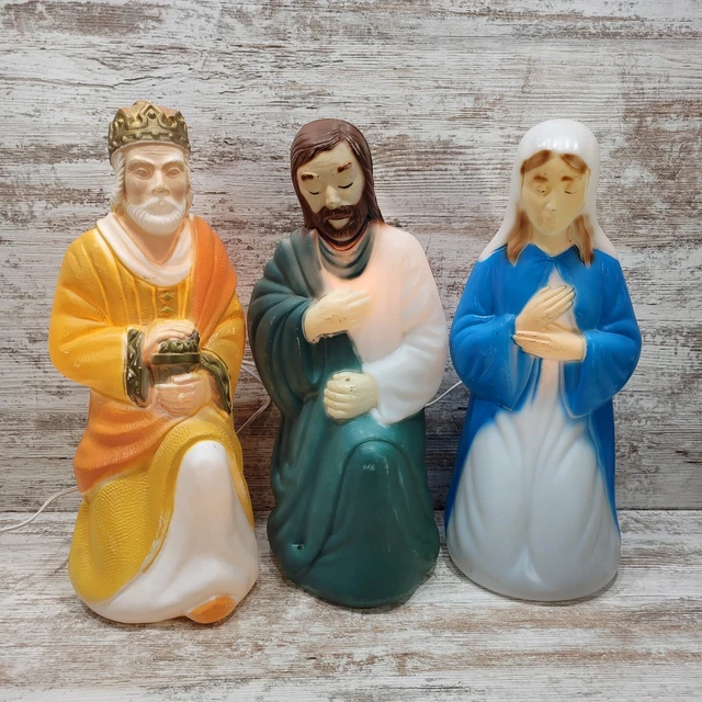 VINTAGE EMPIRE BLOW Mold 3 piece Nativity Set 18" Christmas Lighted