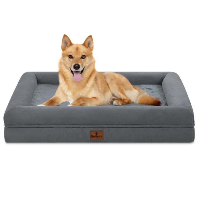 Dark Gray Orthopedic Large Dog Bed Pet Sofa with Cover and Memory Foam Bolster