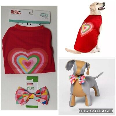 Boots & Barkley Dog Rainbow Heart Small/Medium Red Shirt & Matching Bow Tie Set