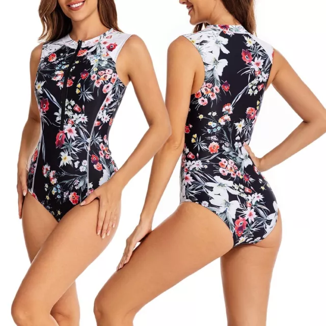 Maillot de bain floral femme sans manches combinaison de plongée pour surf et n