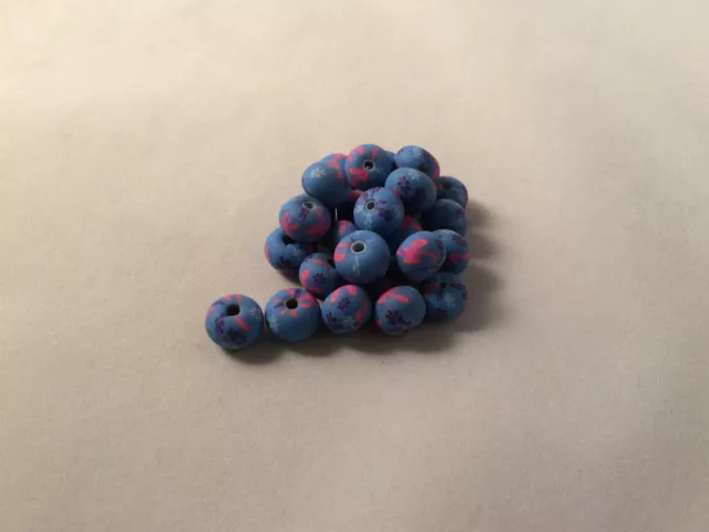 25 x application perles d'argile polymère bleu/rose faites main 6 mm(h) x 8,5 mm(l), trou 1,2-1,8