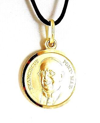 Solid 18K Yellow Gold Pope Francis Francesco Francisco 13 Mm Medal Made In Italy