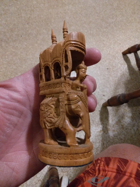Vintage Carved Sandal Wood Hinduism Elaphant Carriage, India, king and Queen ,