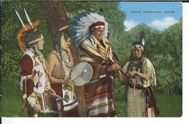 CH-155 Indian Ceremonial Attire, Native American, Linen Postcard E.C. Kropp Co