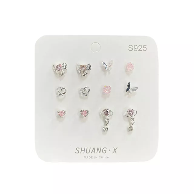 1Set Korea Cute Crystal Heart Stud Earrings Sweet Cool Love Zircon Ear Studs