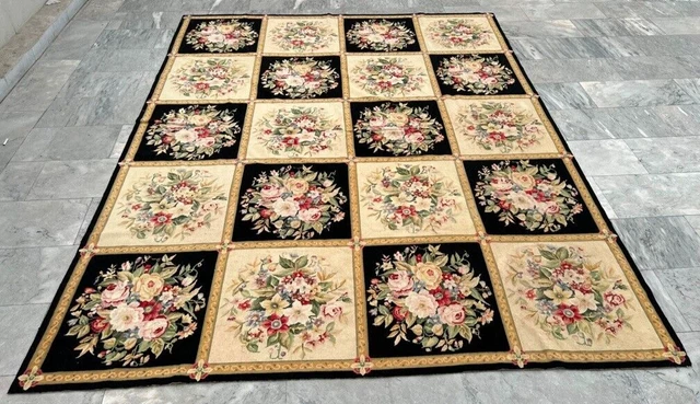French Style Vintage Aubusson Handmade Boho Aubusson Rug Chain Stitch Rug 7x10ft