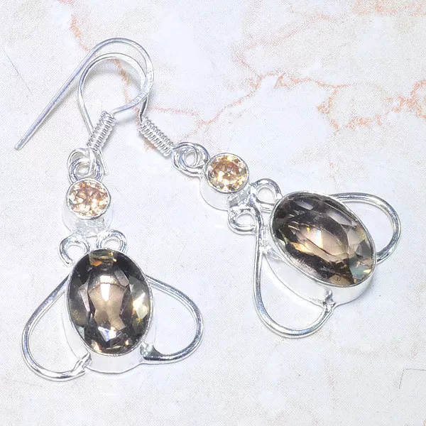 Superbe Paire Boucles Oreille ARGENT 925 QUARTZ Smoky Fumé