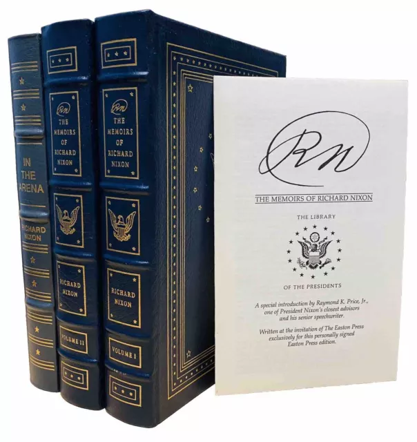 Easton Press RICHARD NIXON Signed Memoirs IN THE ARENA 3 Vol Library Presidents