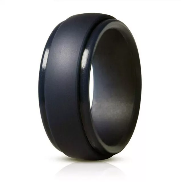 Silicone Rubber Wedding Groove Band Ring Flexible Comfortable Work Sport Gym 9MM