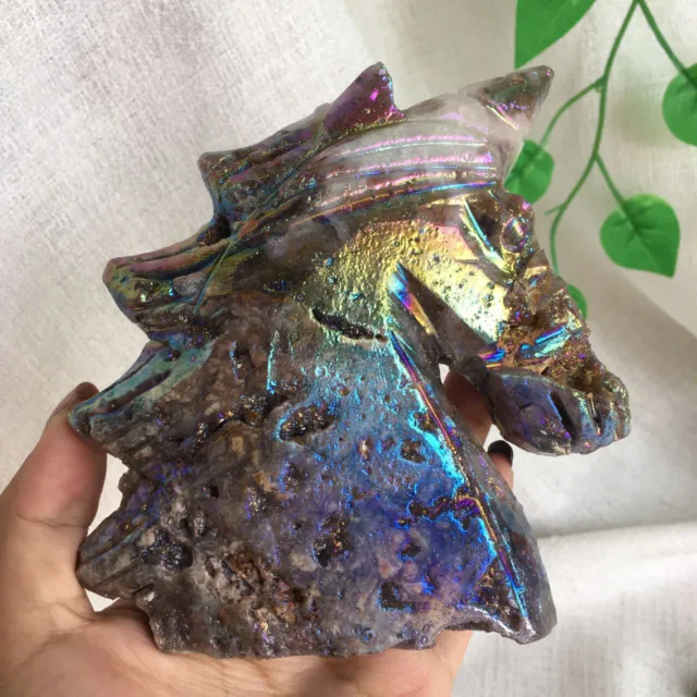 629g Titanium Angel Aura Sphalerite Stone Unicorn Carving Quartz Crystal Healing