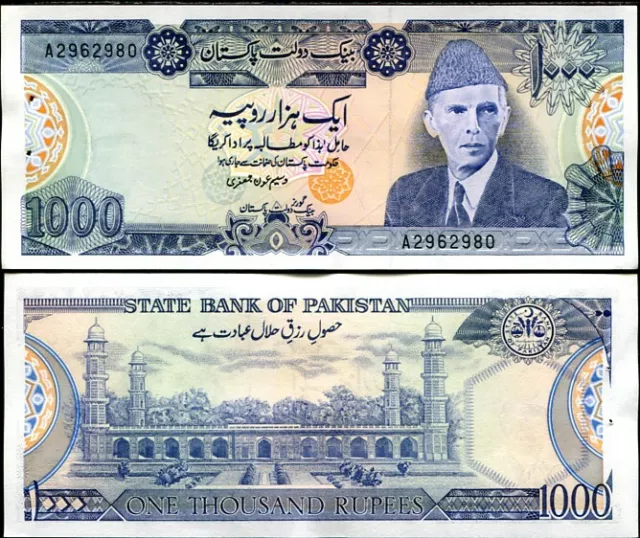 Pakistan 1000 Rupees ND 1988 PREFIX A P 43 WASEEM AWAN JAFRI UNC W/H