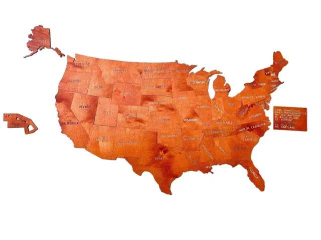 USA Map Puzzles Red Wooden Large Art Wood Decor
