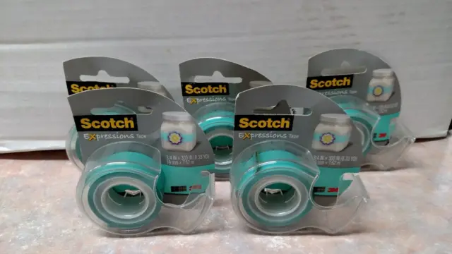 5 Packs Scotch 3m Expressions Magic Tape w/Dispenser, 3/4" x 300", Turquoise