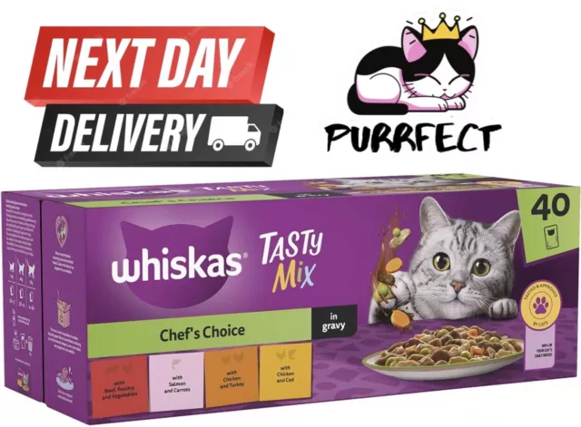 X85G Whiskas Chefs Choice Wet Cat Food Selection Of Pouches In Gravy 40 x 85g