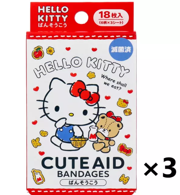 3 box set Hello Kitty adhesive plaster 1 box 18 pieces 6 types of Kitty Sanrio