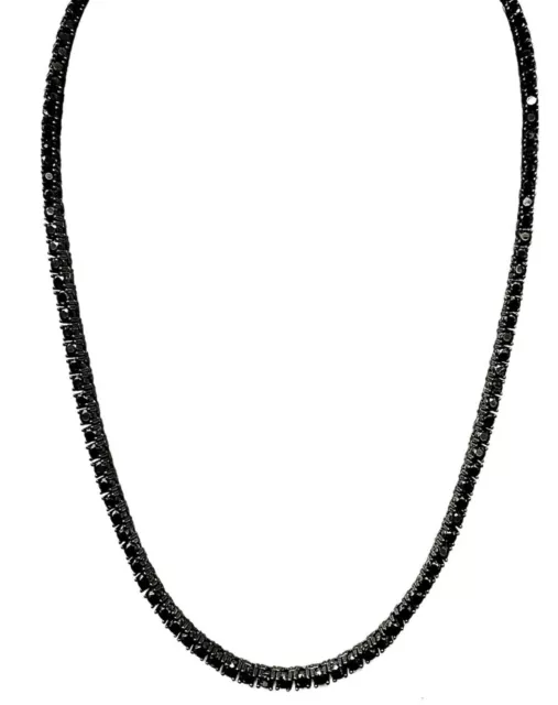 3mm Round Cut CZ Tennis Chain Necklace Black Finish Solid 925 Sterling Silver