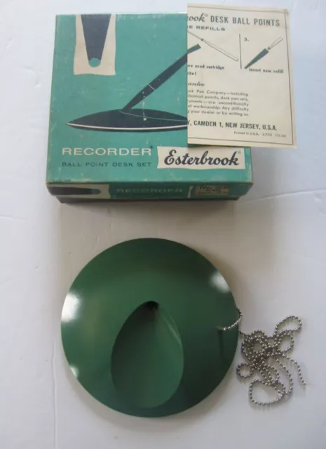 Esterbrook Med. Ball Point Pen Recorder Desk Set W/Chain #203 Green Vintage  NOS