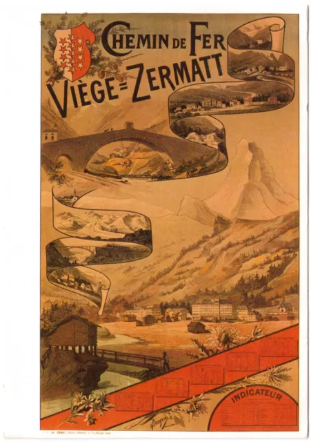 AK PK Schweiz Chemin de Fer Viège Zermatt Plakat Bahn 1982 gelaufen von 1991