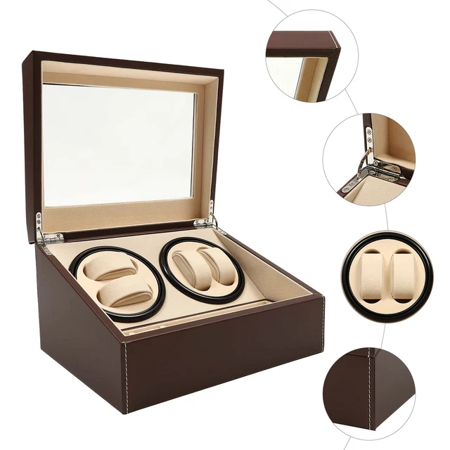 Boîte Remontoir Montre Automatique LINGFANSTORE - Cuir Synthétique, Moteur Silencieux Japonais
