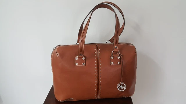 Michael Kors Handbag Astor Studded Large Weekender Luggage Tan Leather Bag Tote