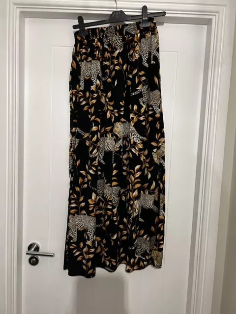 GEORGE ASDA BLACK Leopard Nature Leaf Print Maxi Skirt Side Splits Size 8 5.00 PicClick UK
