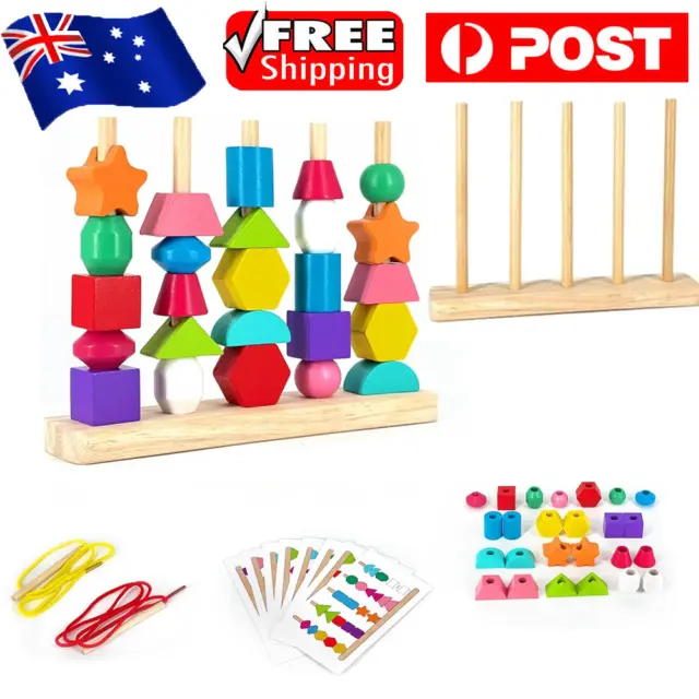 Wooden Rainbow Building Stacking Blocks Baby Toddler Educational Montessori Toy