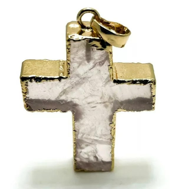 Natural Gemstone Gold Plated Cross Pendant Charm for Necklace Jewelry Craft