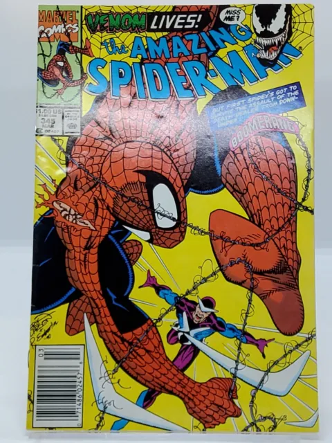 Amazing Spider-Man #345 Newsstand FN+ Boomerang Venom Marvel 1991