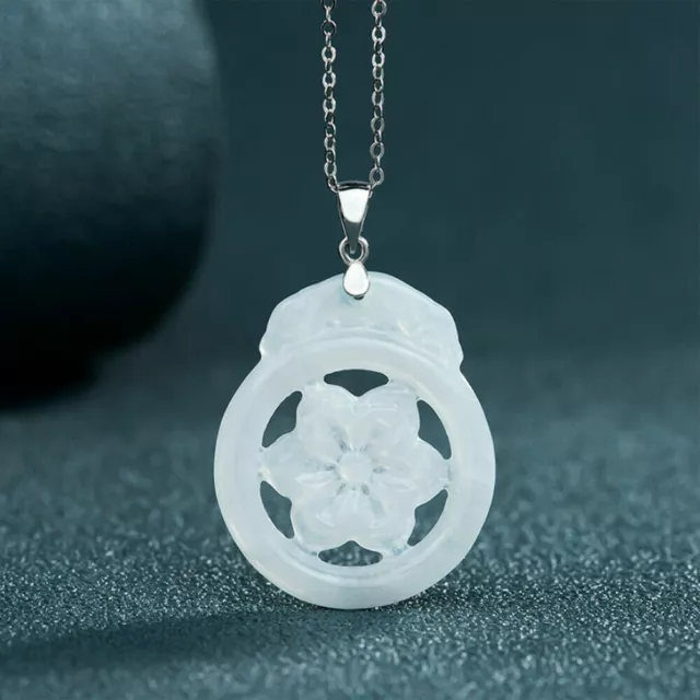 Grade A Natural Green Jade Jadeite Pendant Necklace Flower Pierced Safety Buckle