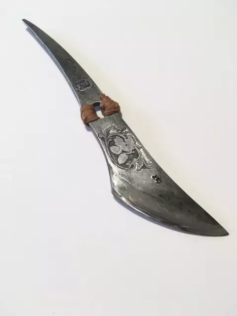 Hand-Forged Custom Engraved San Mai Kiridashi / Utility Knife, Leather Accent