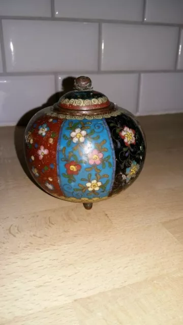 Chinese cloisonne old pot and lid with gold colour flecks