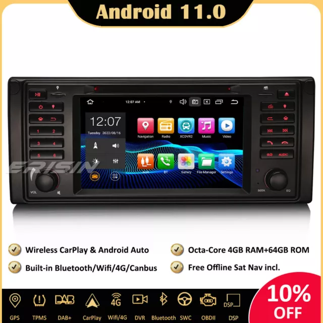 8-Core DSP DAB+Android 11.0 Autoradio GPS CD Pour BMW Série 5 E39 X5 M5 E53 Navi