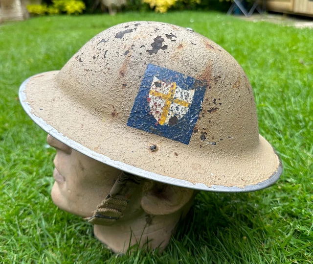WW2 BRITISH DESERT RAT CAMO STEEL HELMET  + ORIGINAL DECAL 8th ARMY UNTOUCHED,