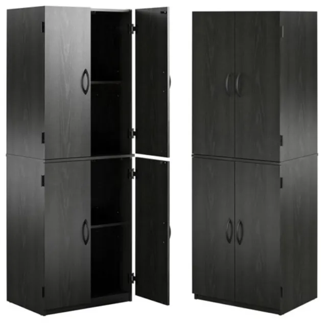 5' Storage Cabinet Kitchen Pantry Cupboard Organizer 4-Doors Shelves Black Oak