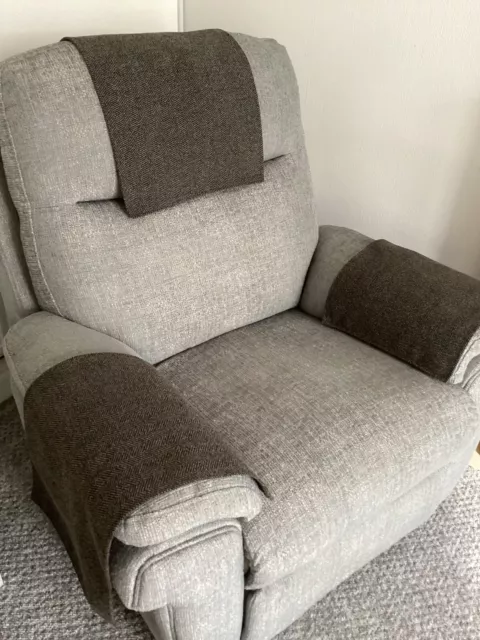 Armchair Arm Cover Chair Back Antimacassar Sofa Headrest Herringbone Tweed GREY