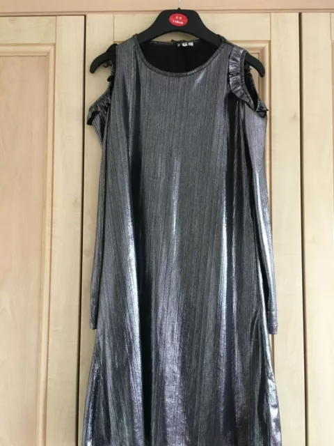 River Island Grey / Sliver Shimmer Cold Shoulder Girls Dress - 11/12 years