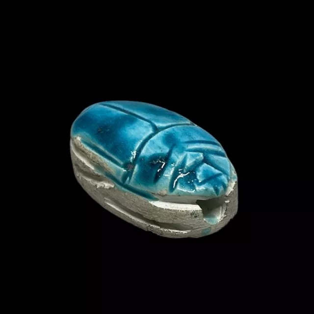 Ancient Egyptian Faience Scarab Beetle With Hieroglyphics Amulet