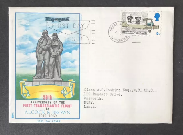 Gb 1969 Philart Fdc First Transatlantic Flight Alcock & Brown With London W2 Pmk