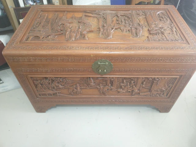 Collectable Antique George Zee & Co. Wood Carved Full Sized Chest