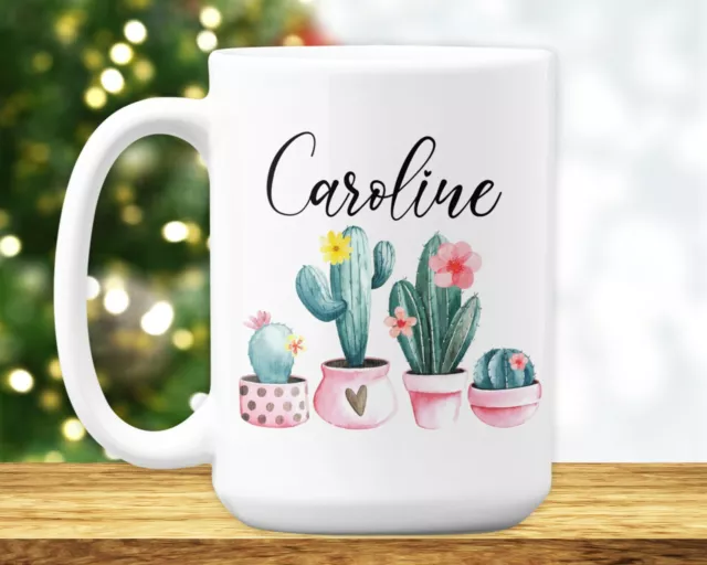 Personalized Cactus Coffee Mug w/ Custom Name, Cactus Lover Birthday Gifts