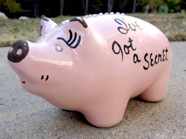 Vintage 1940s 1950s Pink Ceramic Pig Piggy Bank with Rhinestones