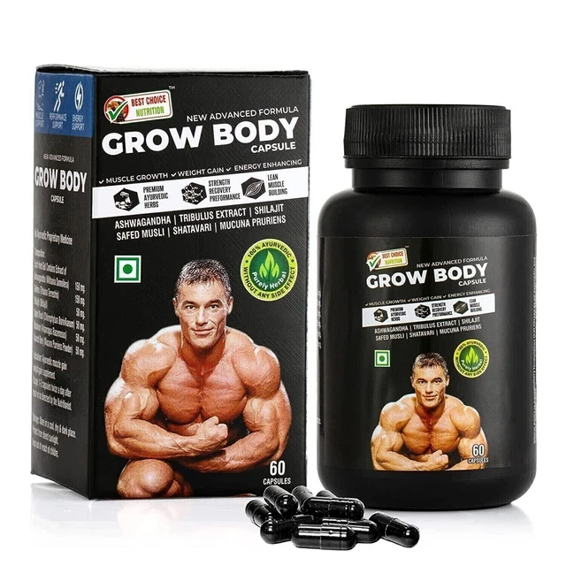 BODY GROW Píldoras de Aumento de Peso Rápido Ganador de Músculo AUMENTO DE PESO 60 GORRAS HOMBRE ENVÍO GRATUITO