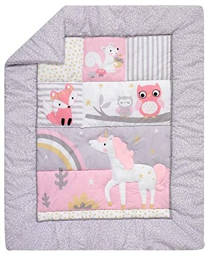 Rainbow Unicorn 3Piece Crib Bedding Set, Purple