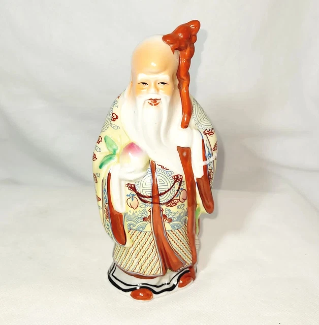 Vtg Chinese Porcelain Shou Xing God Of Longevity Familia Rose Porcelain Statue