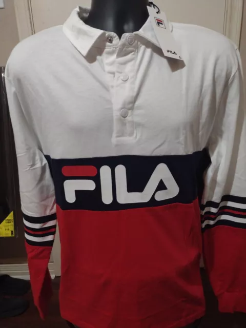 NWT NEW FILA Men' Long Sleeve Pullover Polo Shirt Size XL Red White ...