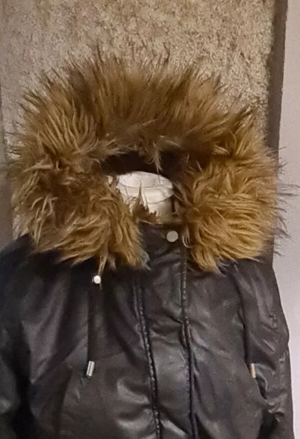 Whistles Black waxy parka with Faux Fur collar M Ideal Autumn/winter Buy!!